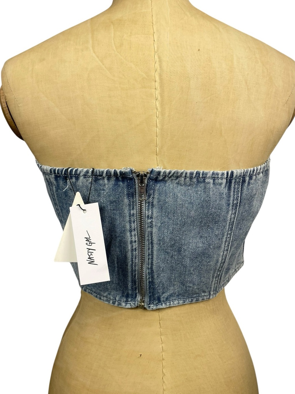 Nasty Gal Eyelet Denim Tube Top 12 Blue Jean Grommet Crop NWT - Picture 4 of 11
